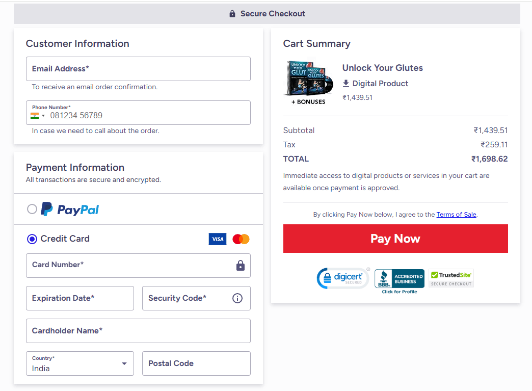 Unlock Your Glutes CheckOut Page